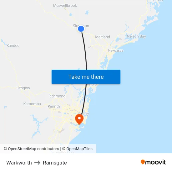 Warkworth to Ramsgate map
