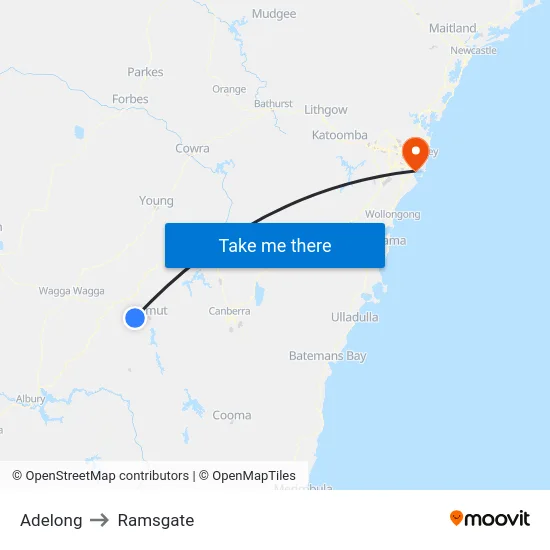 Adelong to Ramsgate map