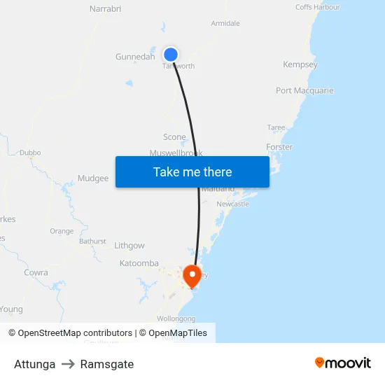 Attunga to Ramsgate map