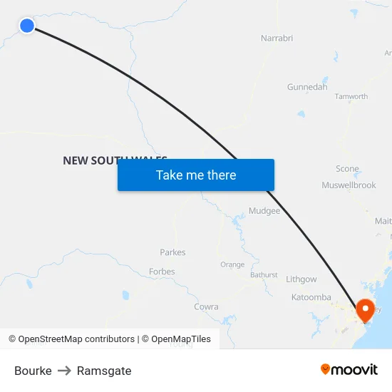 Bourke to Ramsgate map