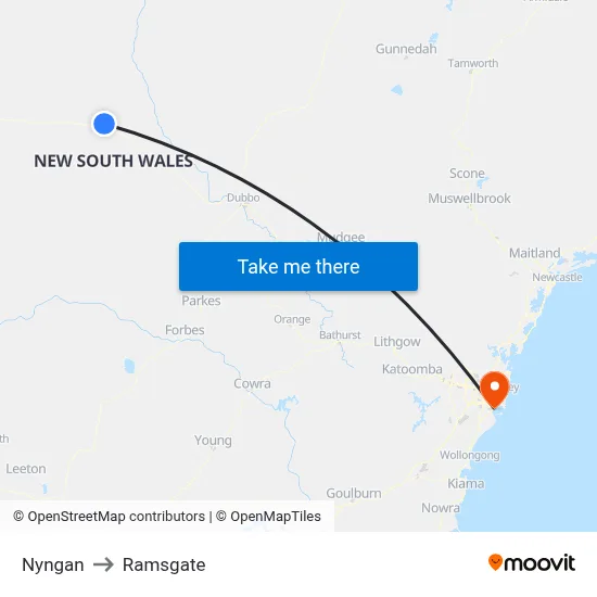 Nyngan to Ramsgate map