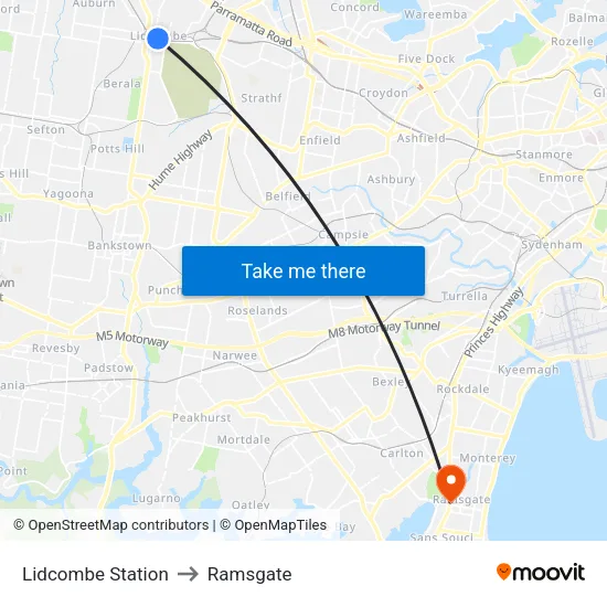 Lidcombe Station to Ramsgate map