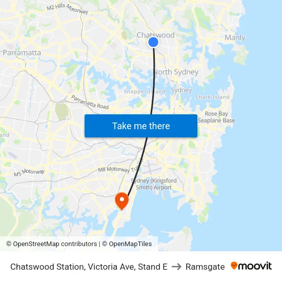 Chatswood Station, Victoria Ave, Stand E to Ramsgate map