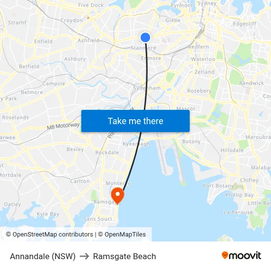 Annandale (NSW) to Ramsgate Beach map