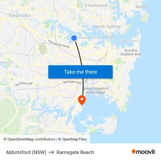 Abbotsford (NSW) to Ramsgate Beach map