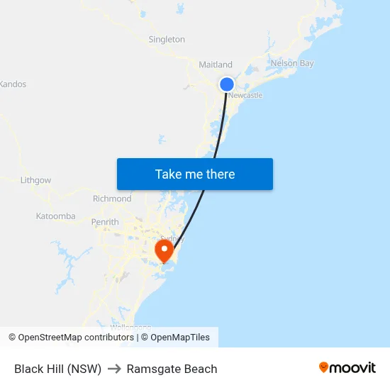 Black Hill (NSW) to Ramsgate Beach map