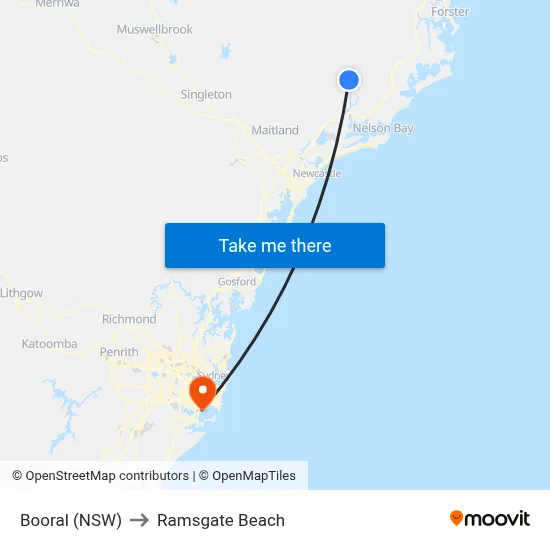 Booral (NSW) to Ramsgate Beach map