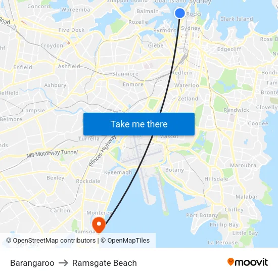 Barangaroo to Ramsgate Beach map
