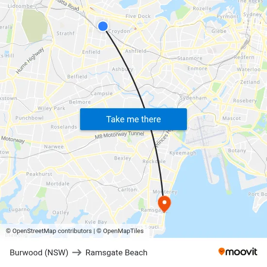 Burwood (NSW) to Ramsgate Beach map