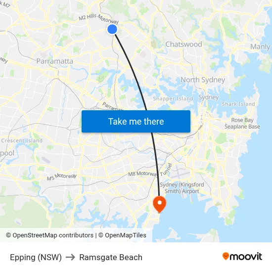 Epping (NSW) to Ramsgate Beach map