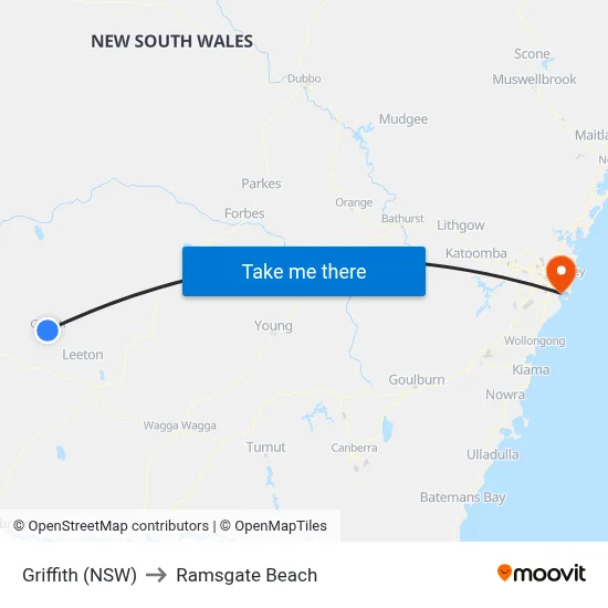 Griffith (NSW) to Ramsgate Beach map