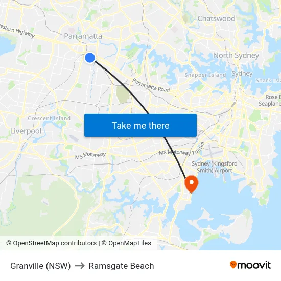 Granville (NSW) to Ramsgate Beach map