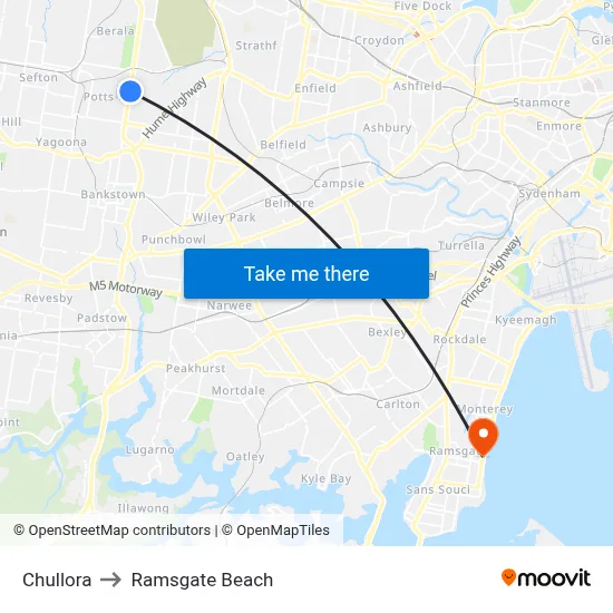 Chullora to Ramsgate Beach map