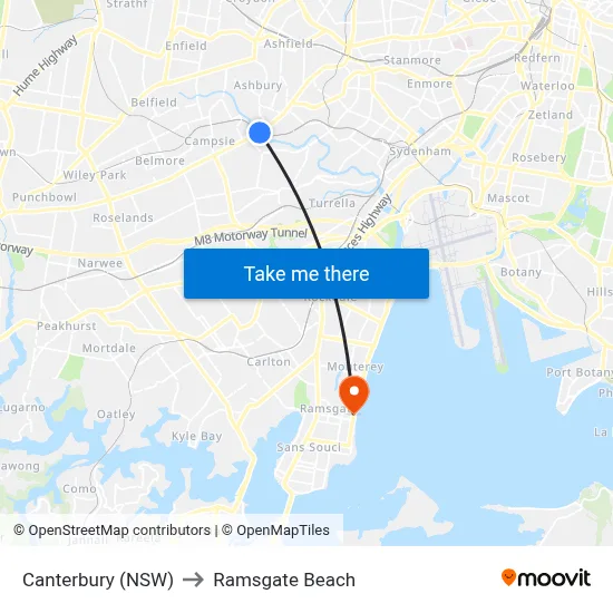 Canterbury (NSW) to Ramsgate Beach map