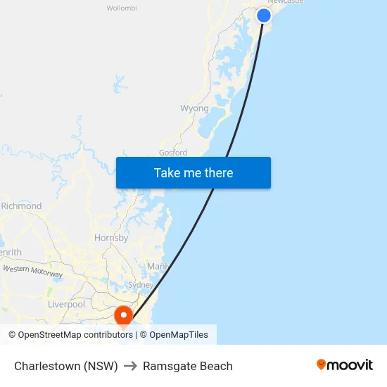 Charlestown (NSW) to Ramsgate Beach map