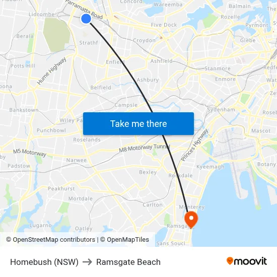 Homebush (NSW) to Ramsgate Beach map