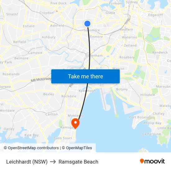 Leichhardt (NSW) to Ramsgate Beach map