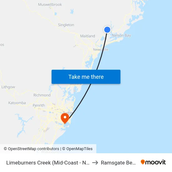Limeburners Creek (Mid-Coast - NSW) to Ramsgate Beach map