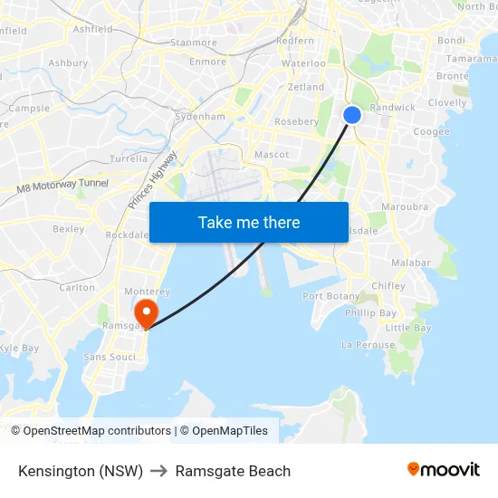 Kensington (NSW) to Ramsgate Beach map