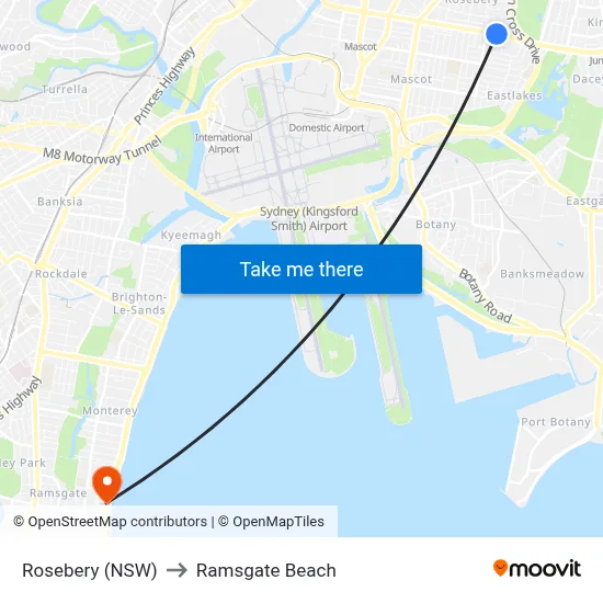 Rosebery (NSW) to Ramsgate Beach map