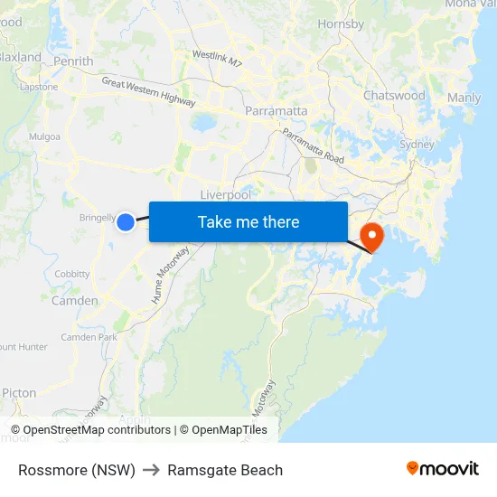 Rossmore (NSW) to Ramsgate Beach map