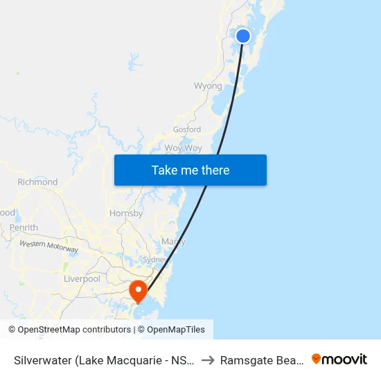 Silverwater (Lake Macquarie - NSW) to Ramsgate Beach map