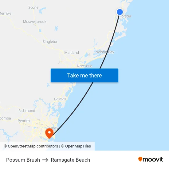 Possum Brush to Ramsgate Beach map