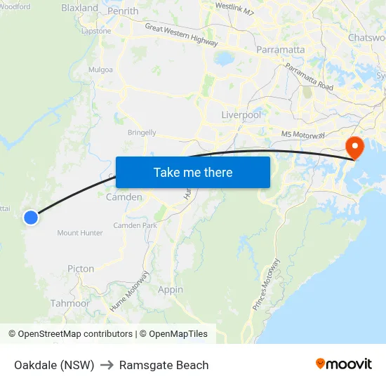 Oakdale (NSW) to Ramsgate Beach map