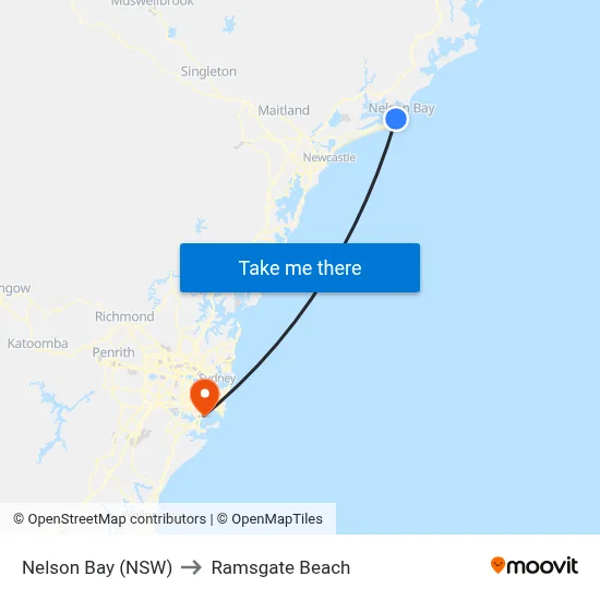 Nelson Bay (NSW) to Ramsgate Beach map