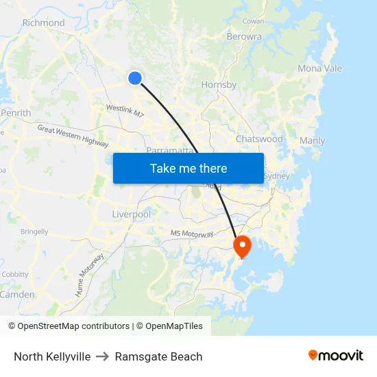 North Kellyville to Ramsgate Beach map