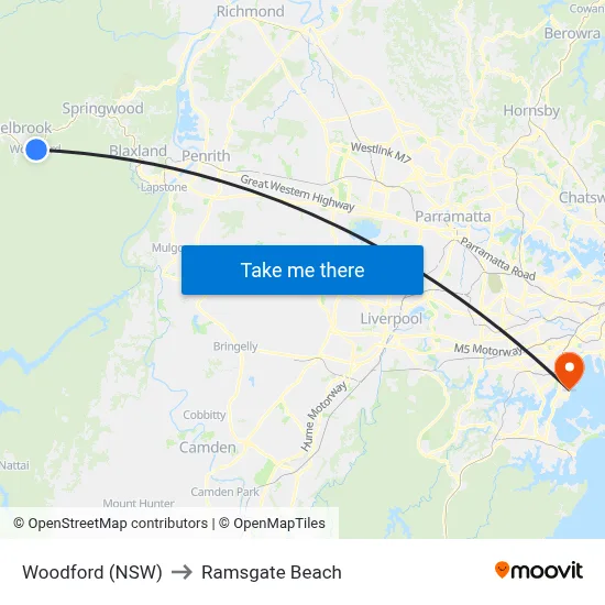 Woodford (NSW) to Ramsgate Beach map