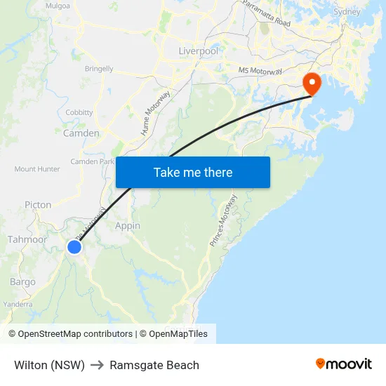 Wilton (NSW) to Ramsgate Beach map