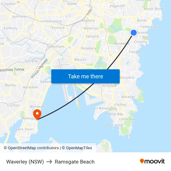 Waverley (NSW) to Ramsgate Beach map