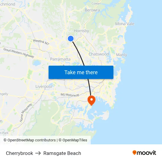 Cherrybrook to Ramsgate Beach map