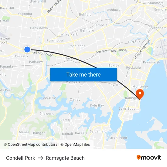 Condell Park to Ramsgate Beach map