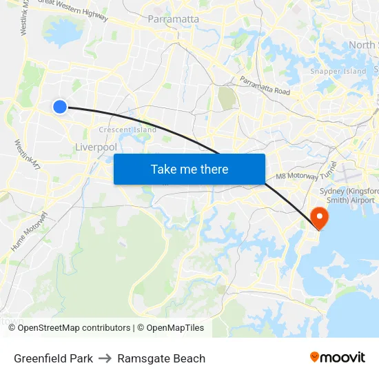 Greenfield Park to Ramsgate Beach map