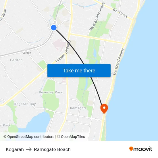 Kogarah to Ramsgate Beach map