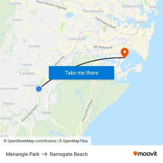 Menangle Park to Ramsgate Beach map