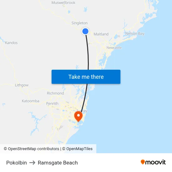 Pokolbin to Ramsgate Beach map