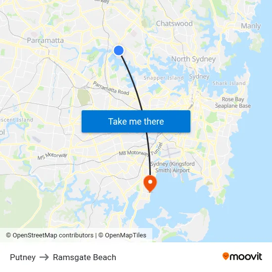 Putney to Ramsgate Beach map
