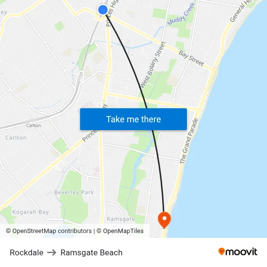 Rockdale to Ramsgate Beach map