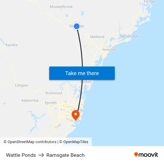 Wattle Ponds to Ramsgate Beach map