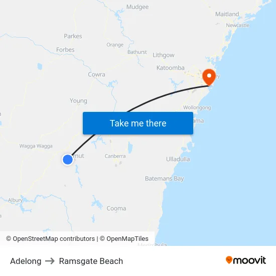 Adelong to Ramsgate Beach map