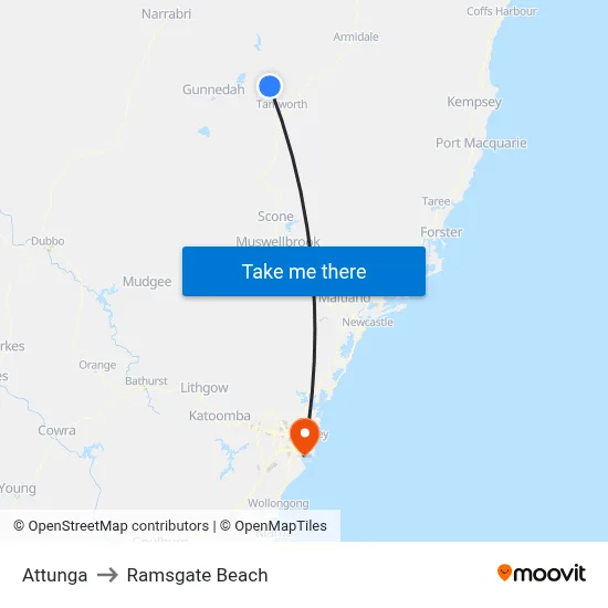 Attunga to Ramsgate Beach map