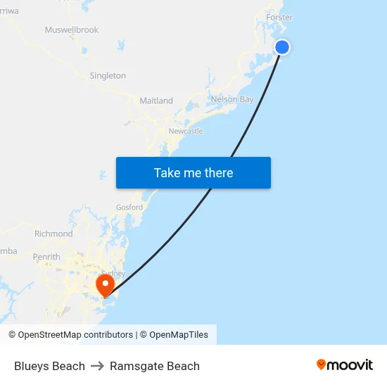 Blueys Beach to Ramsgate Beach map