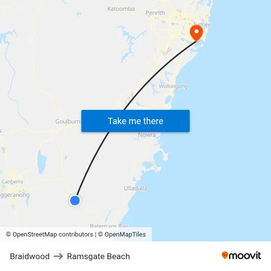 Braidwood to Ramsgate Beach map