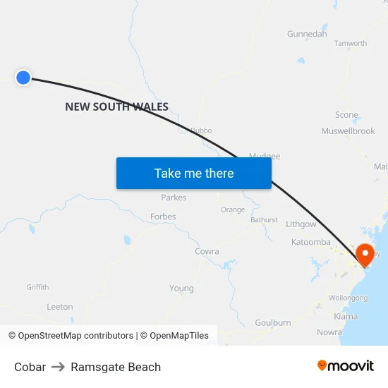 Cobar to Ramsgate Beach map