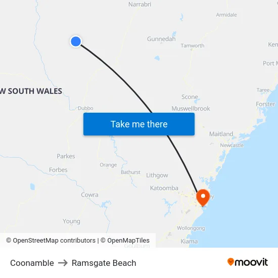Coonamble to Ramsgate Beach map