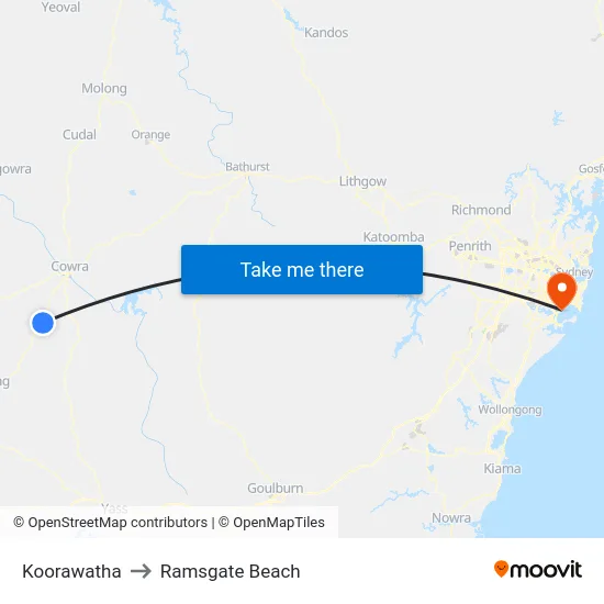 Koorawatha to Ramsgate Beach map