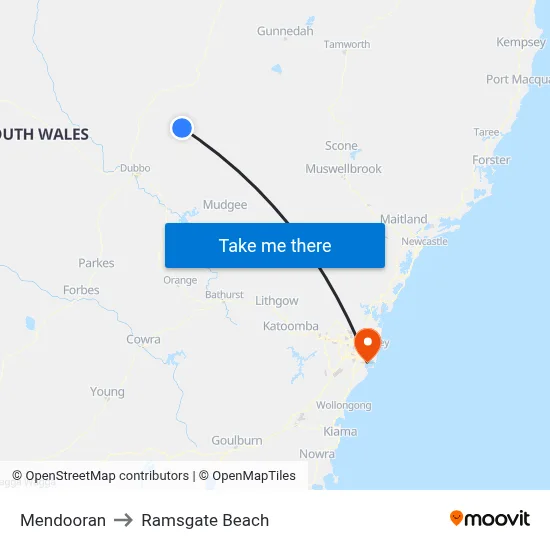 Mendooran to Ramsgate Beach map